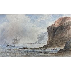 Richard Weatherill (British 1844-1913): Ship and Coble near Saltwick Nab, watercolour sign...