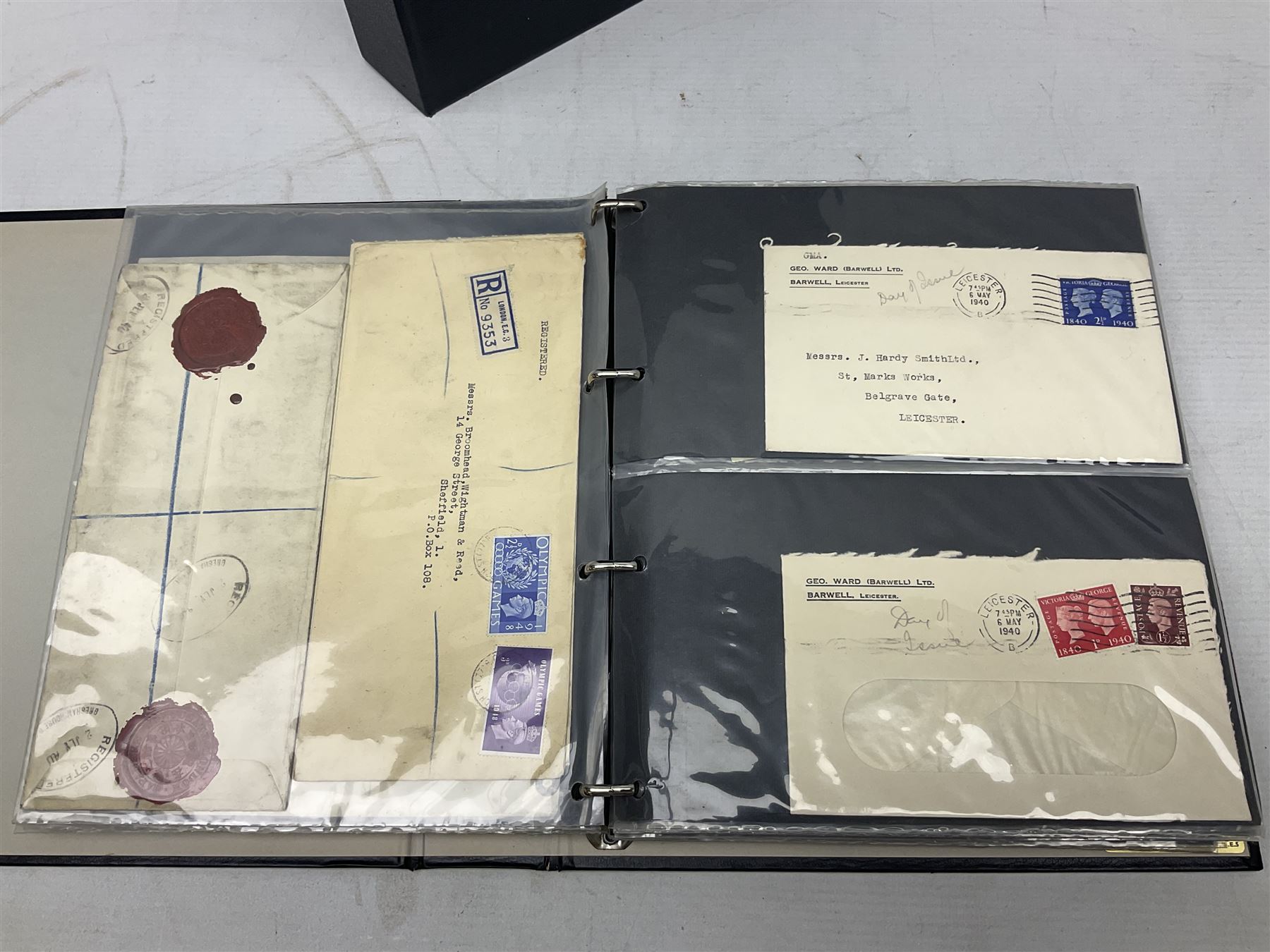 Postal history including air mail, telegrams, covers with 'Privy Purse Buckingham Palace' stamp, first day covers etc, housed in two ring binder folders