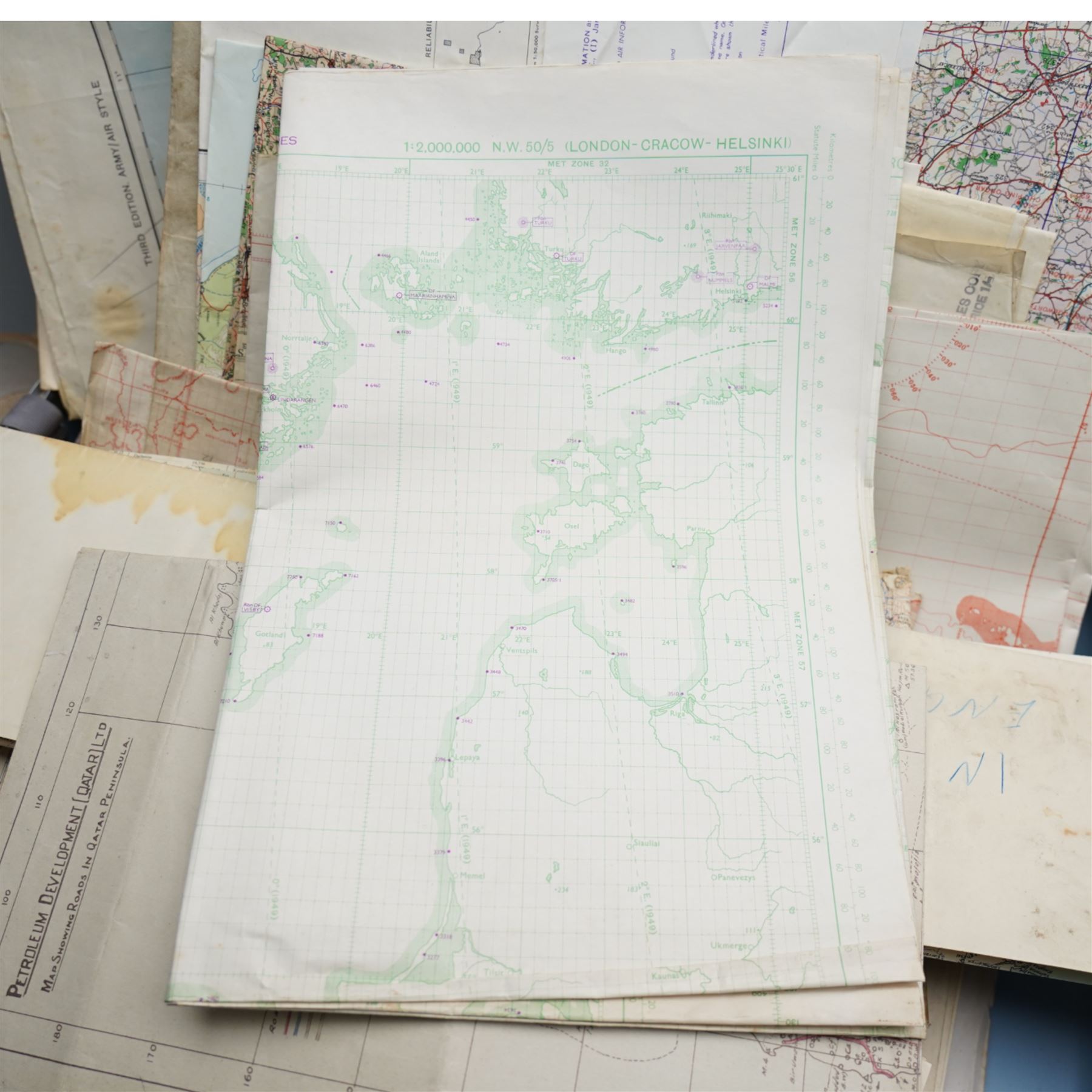 Large collection of predominantly German and British WWII and other folding maps (in one box) 