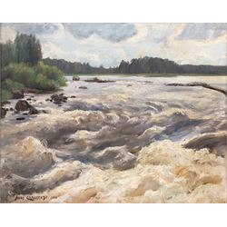 Nils Carlstedt (Swedish 1898-1980): Dalalven River - Sweden, oil on canvas signed and date...