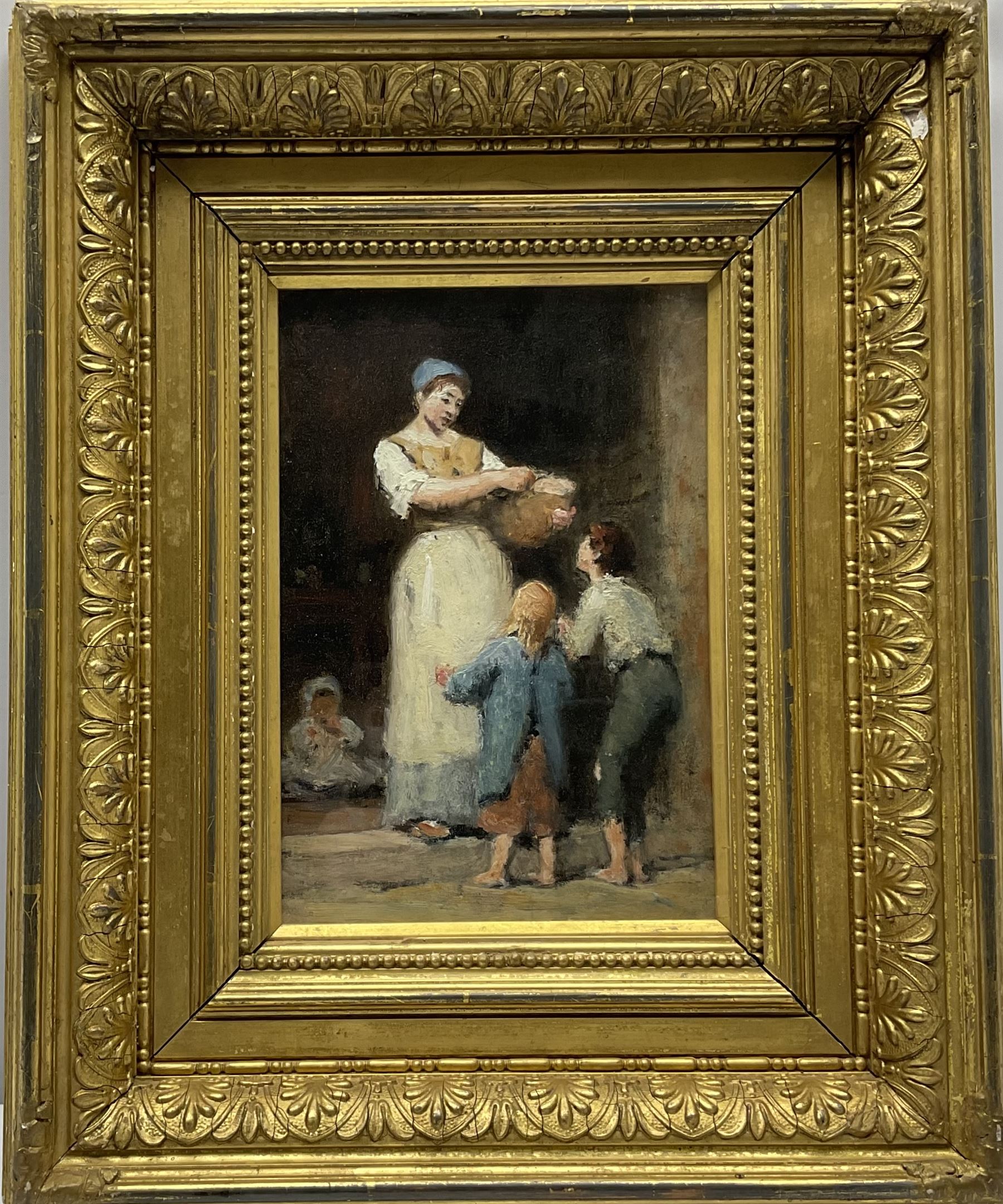 Jacques-Eugène Feyen (French 1815-1908): Mother and Children, oil on card unsigned 20cm x 13.5cm