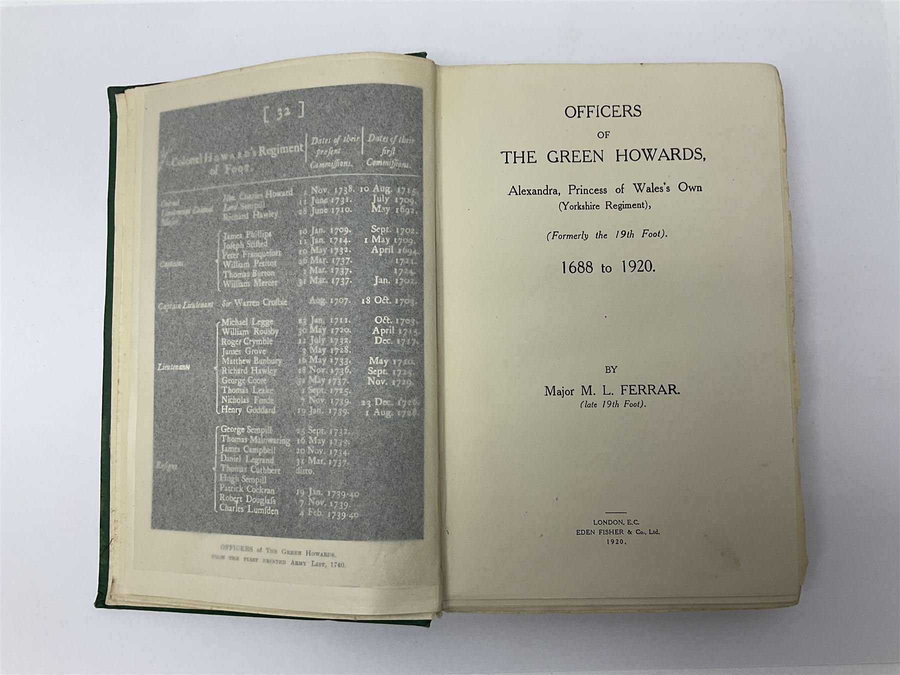 Hawker Lt. Col. P.: Instructions to Young Sportsmen in all that Relates to Guns and Shooting. 1833 7th edition. Re-bound in green cloth; Harting James Edmund: Hints on Shore Shooting.1871; Army Field Service Pocket Book. 1938. Contains numerous bound pamphlets; Ferrar Major M.L.: Officers of The Green Howards. 1920; Blake George: Mountain & Flood - History of the 52nd Lowland Division. 1950; and XV International Brigade. 1975 (6)