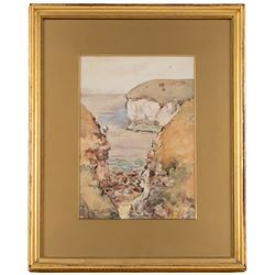 James Ulric Walmsley (British 1860-1954): Cliffs at Flamborough Head, watercolour over pencil signed 26cm x 18cm