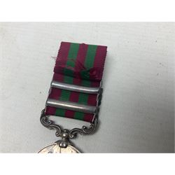 Victoria India General Service Medal with two clasps for Samana 1897 and Punjab Frontier 1897-98 awarded to 4779 Pte. A. Raeburne 2d. Bn. Ryl. Inf. Regt.; with ribbon
