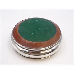 Modern silver mounted bottle coaster, of plain circular form with turned mahogany centre, hallmarked W I Broadway & Co, Birmingham 1979, D13cm