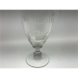 Victorian etched celery glass, inscribed 'Celery' above etched swan upon knopped stem above a circular foot, H21.5cm