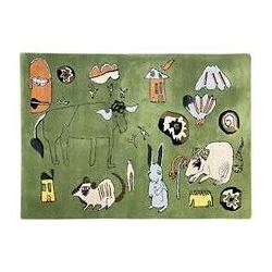 Shrimps for Habitat - 'Wilder' hand tufted green ground rug decorated with abstract motifs of animals, faces, shells and houses 