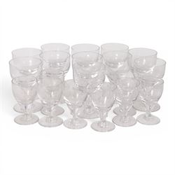 Georgian shaped drinking glasses, comprising eleven larger, H12.5cm, and eight smaller, H1...