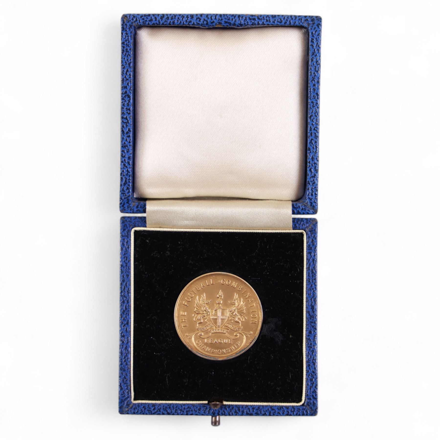Football Combination League Championship Winners silver-gilt medal for the 1958-59 season, hallmarked Vaughton & Sons, Birmingham 1958, in tooled leather case