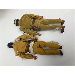 Two pairs of 1970s Lone Ranger and Tonto action figures, probably by Marx Toys; and Gabriel 'Silver' stallion horse; all unboxed (5)