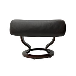 Ekornes Stressless - swivel reclining armchair with adjustable headrest, upholstered in cocoa brown leather, with matching footstool