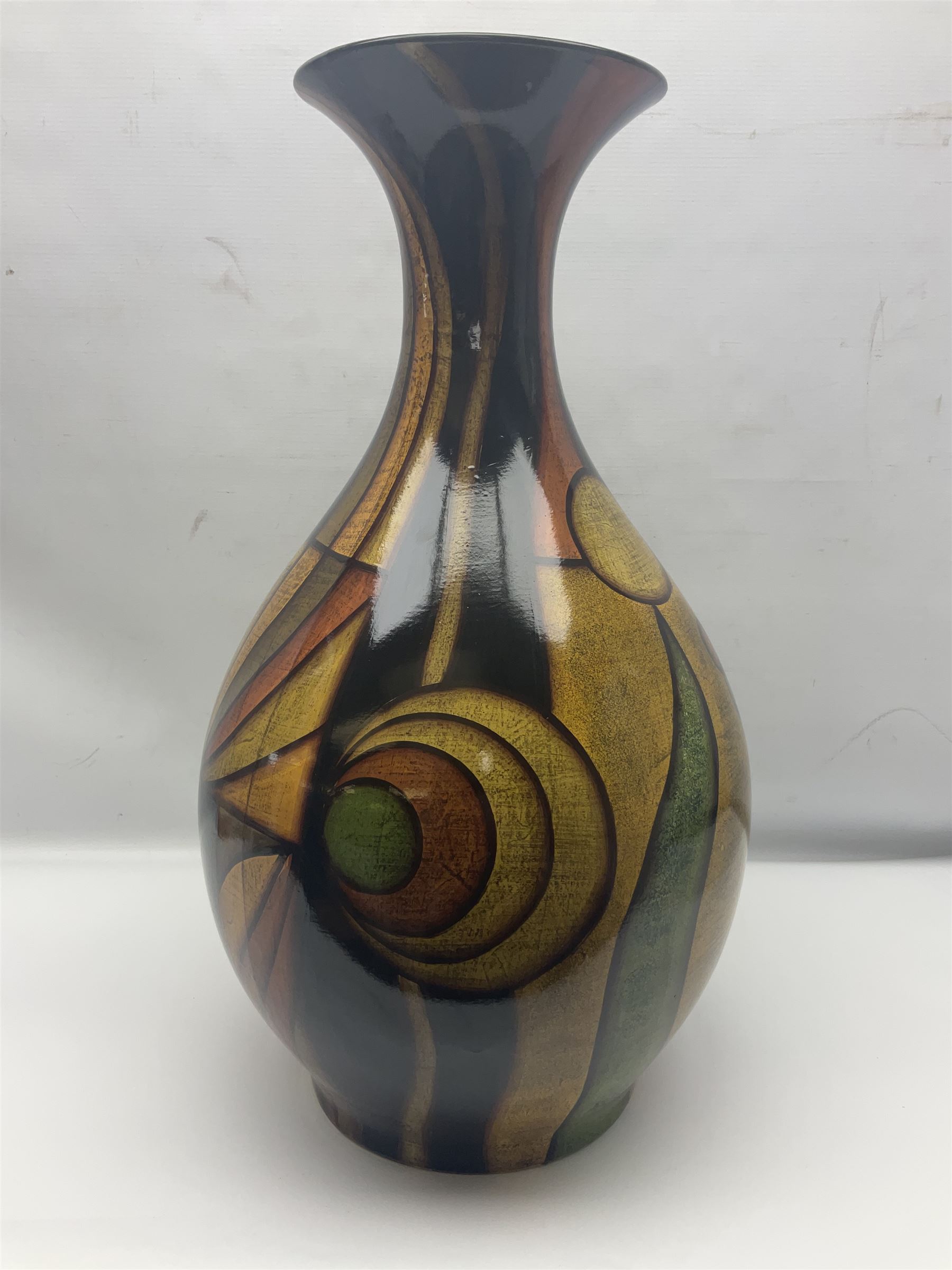 Large decorative floor vase, with a yellow and brown ground, H65cm