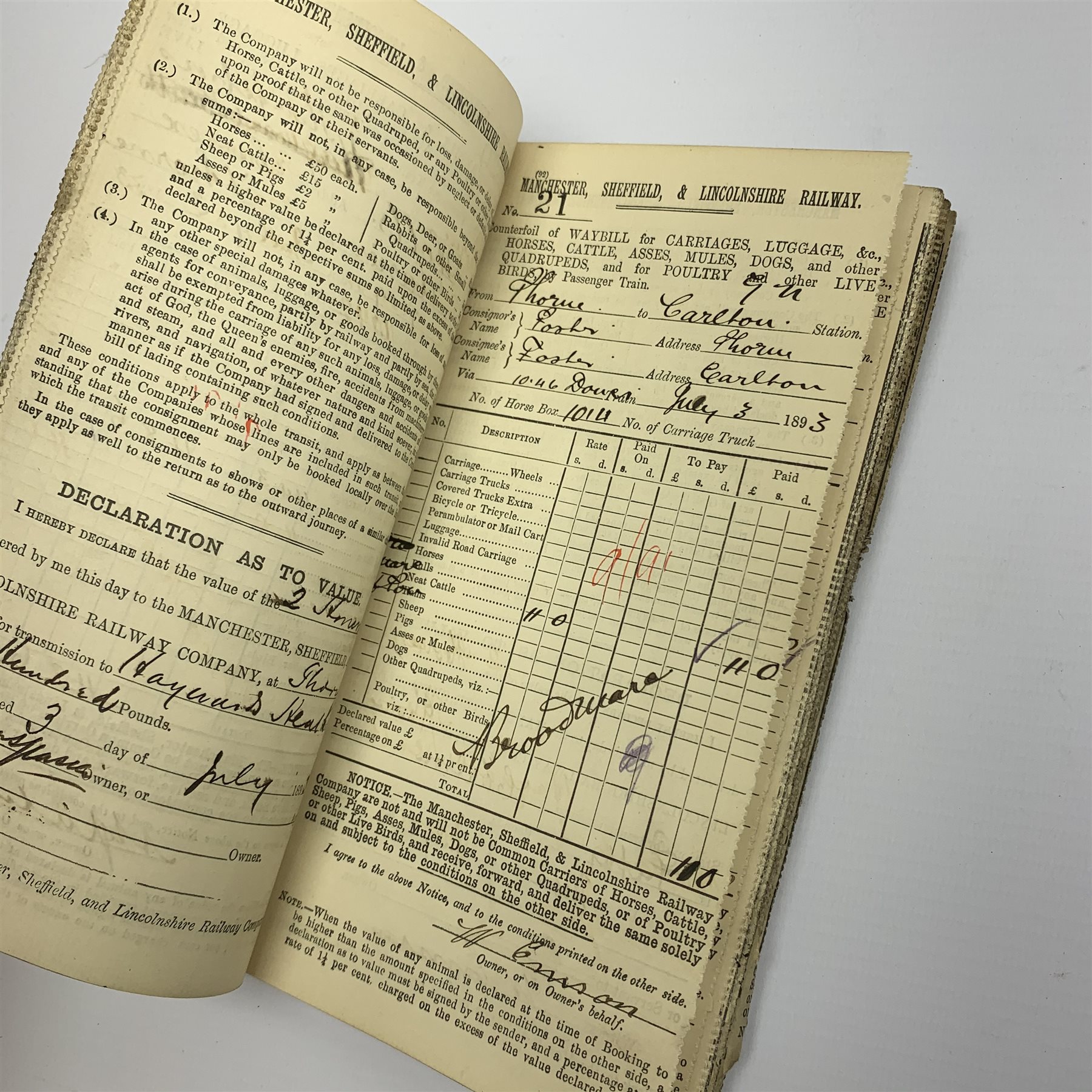  Manchester, Sheffield and Lincolnshire Railway - manuscript Waybill Counterfoil Book, Parcel Delivery Book and Working Timetable of Excursion and Special Trains, all dated 1894, and 1877 manuscript circular regarding Season Excursion Tickets with charges verso, LNER Telegram Code Book 1939 and six BR publications  
