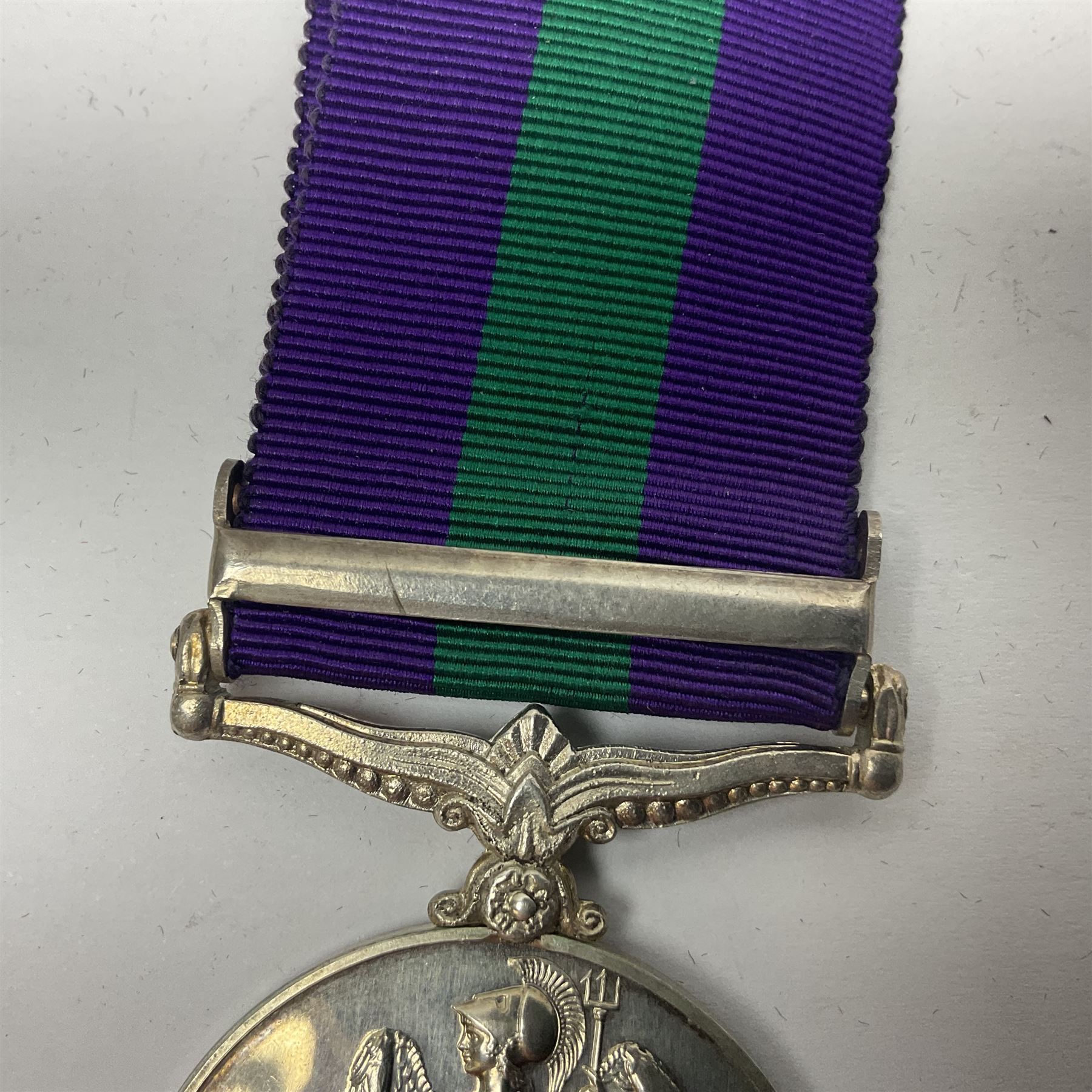 George VI General Service Medal with Palestine 1945-48 clasp awarded to 19150916 Gnr. G. Stewart R.A.; with ribbon