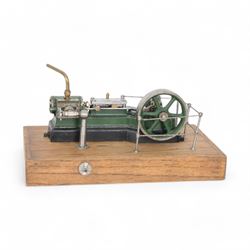 Stuart Models kit built stationary live steam engine, with plaque to one side reading 'Joyce', in green and black finish, upon wooden plinth, engine L22cm