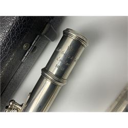 Rudall Carte & Co Ltd hallmarked silver three-piece flute; inscribed Rudall Carte & Co Ltd London No.51063; London 1986; in case marked Buffet Crampon Paris