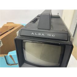 Alba TR10 Portable black and white TV with 3 band radio and Matsu travel clock radio together with quantity of various tools and Sparklets Limited soda syphon, together with BOC soda syphon, Serial No. Shuz, tallest example H32cm