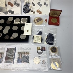 Mostly modern commemorative coins including United Kingdom brilliant uncirculated 1986 commonwealth games two pound coin, coin covers, 'Remembrance Day 11th November' commemorative coin, commemorative crowns etc