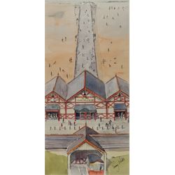 Penny Wicks (British 1949-): Saltburn Pier, watercolour and ink signed 19cm x 38cm