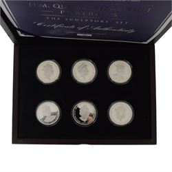 Queen Elizabeth II Jersey 2015 'H.M. Queen Elizabeth II Portraits The Sculptors' Set', comprising six silver proof five pound coins, cased with certificate