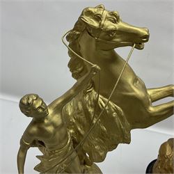 After Guillaume Coustou, pair of spelter Marley Horses, together with Jeanne D Arc figure, largest H48cm