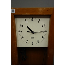 Gents' of Leicester teak cased electric master clock with pendulum, enclosed by glazed door, Arabic dial, H129cm - glass missing  