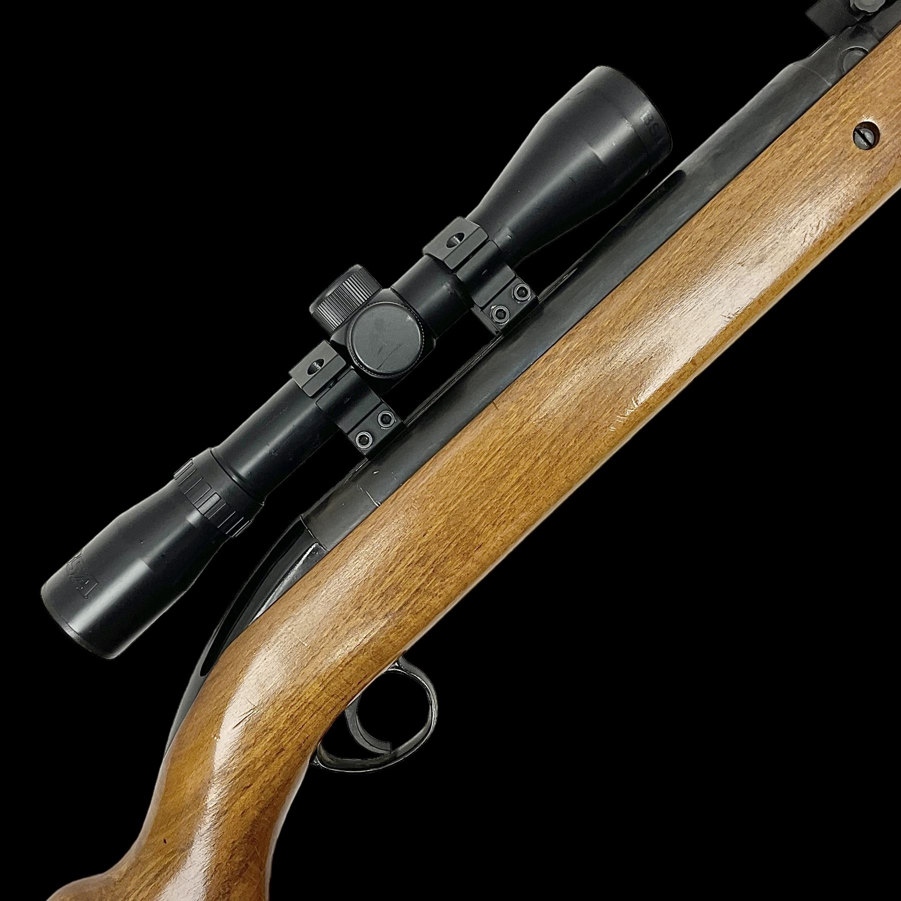 BSA 22 caliber air riffle with telescopic sight, in Fambeau hard case