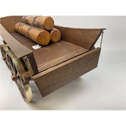 Four Melba Ware Shire horse figures and another similar, and three wood carts