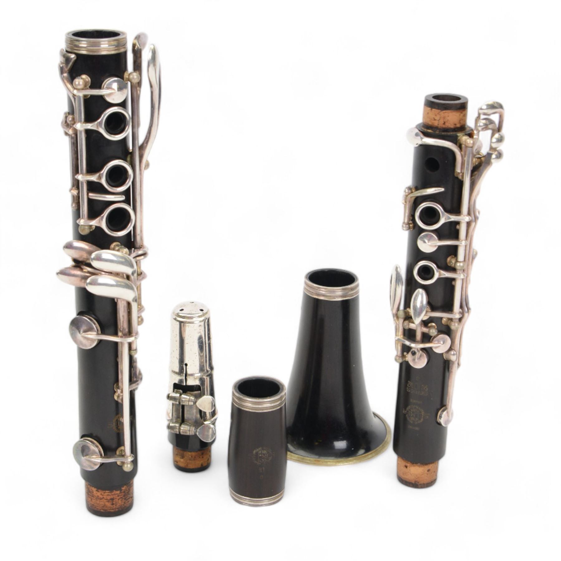 Henry Selmer Series 10G clarinet, wooden body with silver plated keys, in fitted hard case with velvet interior and soft carry case

