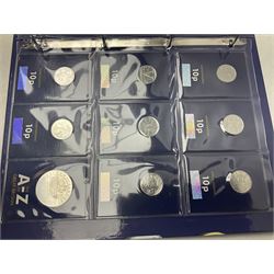 Queen Elizabeth II United Kingdom 2018 A-Z ten pence coin collection, including completer medallion, housed in a 'Change Checker' ring binder folder


