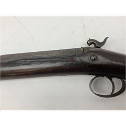 19th century percussion action single barrel sporting gun, approximately 16-bore, the 62cm octagonal to round barrel with ramrod under and back action lock, no visible maker L106cm overall  
