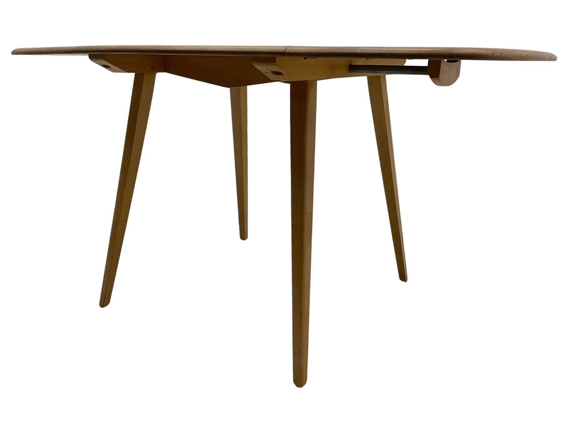 Ercol - elm and beech dining table, rectangular drop-leaf top on splayed square tapering supports 