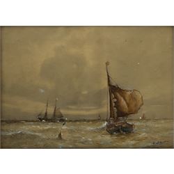 Frederick (Fred) Dade (British 1874-1908): Sailing Vessels in Open Water, watercolour signed  39cm x 55cm