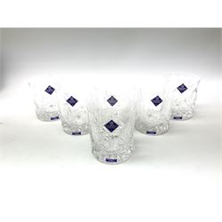 Edinburgh Crystal set, comprising square decanter, six old fashioned tumblers on a gallery tray, together with Edinburgh crystal water jug. 