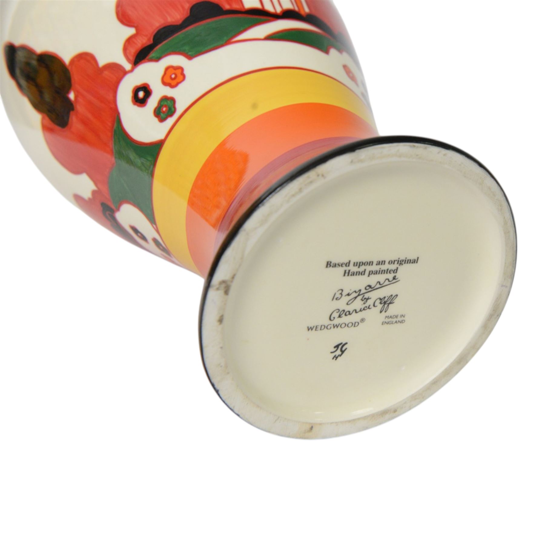 Wedgwood Bizarre by Clarice Cliff, Mei Ping vase, Farmhouse, hand painted based upon an original, limited edition 54/250, with certificate and box, H31cm 