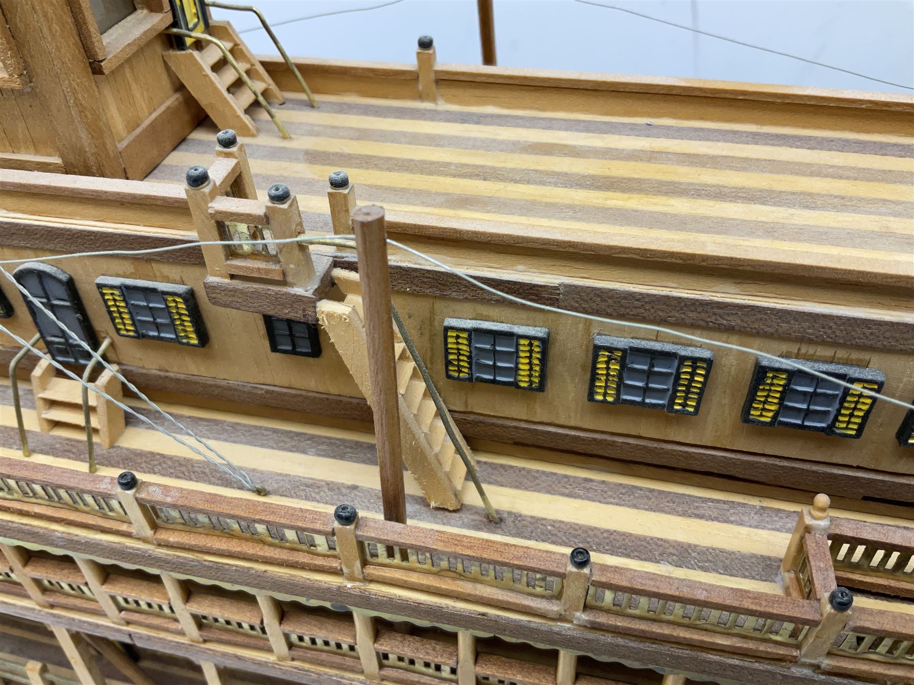 Hand built model of a river paddle steamer 'King of the Mississippi' and a sailing ship with three masts and unfurled sails, largest example H80cm, L101cm