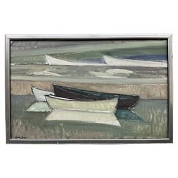 Scandinavian School (20th century): Abstract Boats, oil on canvas indistinctly signed 32cm x 51cm