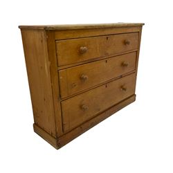 Victorian waxed pine dresser, fitted three drawers
