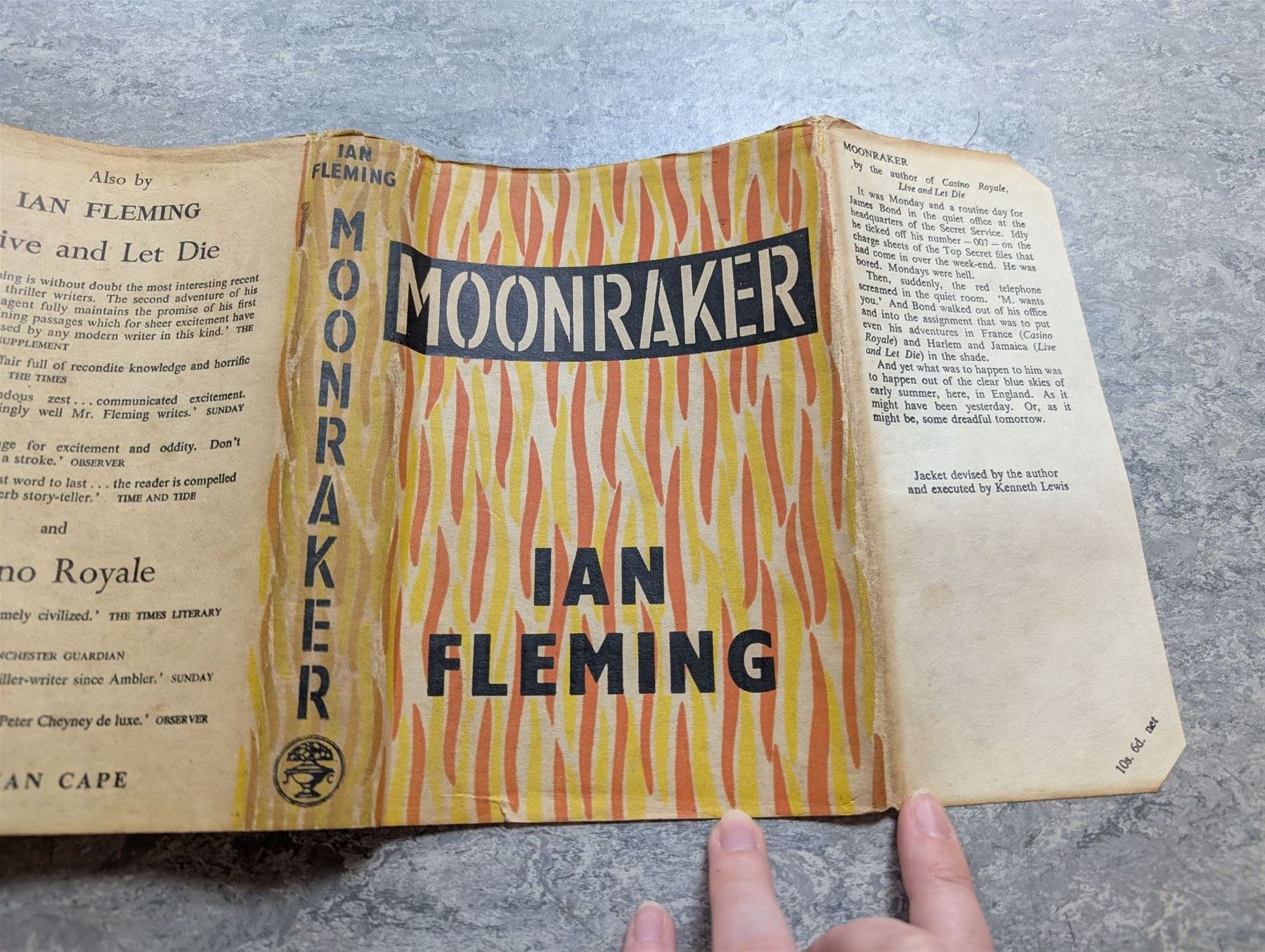 Fleming, Ian - James Bond 'Moonraker' first edition state B, with shoot spelling correction on page 10, original black cloth with silver titles, with orange and yellow flame dust jacket, pub. Jonathan Cape, London 1955