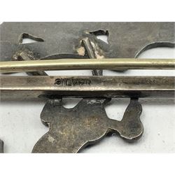 Royal West Kent regiment 9ct gold and enamel sweetheart brooch; The Queens Own regiment silver and enamel sweetheart brooch; and another sweetheart brooch for the Royal West Kent regiment (3)