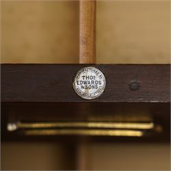 Thomas Edwards & Sons (Newcastle 1877-1882) - Victorian walnut Wellington chest, rectangular moulded top over seven graduating drawers, each fitted with brass handles and label holders, flanked by foliate carved brackets over reed-moulded and chamfered uprights, on shaped skirted base
