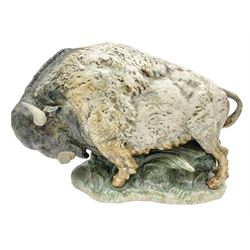 Lladro figure, Bison, no 14945, gres finish, sculpted by Salvador Furió, year issued 1976, year retired 1978, L29cm
