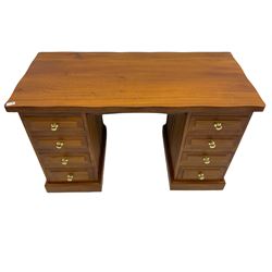 Sam Cryer ‘Cryercraft’ - solid elm twin pedestal desk, waved rectangular top, fitted with eight drawers, on plinth base