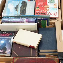 Large collection of prints, original oil of Chinese Junk ships, quantity of books, mainly historical and art related, two chess boards and figures, etc 