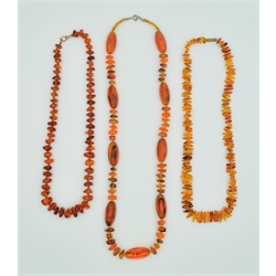  Three amber bead necklaces  