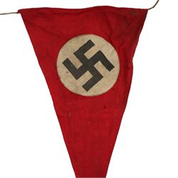 WWII German Third Reich NSDAP swastika double sided pennant, L34cm