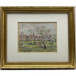 Paul Emile Pissarro (French 1884-1972): Figures in an Orchard, pastel signed 24cm x 31cm