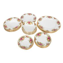Royal Albert Old Country Roses tea and dinner service for six, including teapot, covered sucrier, milk jug, dinner plates, soup bowls, side plates etc  