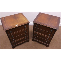  Pair Edwardian style inlaid mahogany chests, four drawers, shaped plinth base, W48cm, H70cm, D39cm  