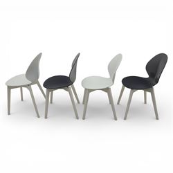 Calligaris - Connubia dining suite, comprising a 'Zeffiro' glass extending dining table and eight 'Academy' chairs, rectangular clear glass top with twin extension leaves extending to 220cm, mounted on white and ochre metal supports with central stretcher, together with eight matching moulded dining chairs with shaped seats and tapered legs